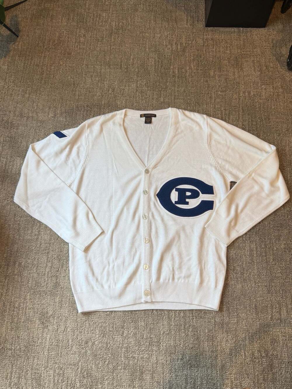 Harriton "P" Logo V-Neck Cardigan Sweater Size L